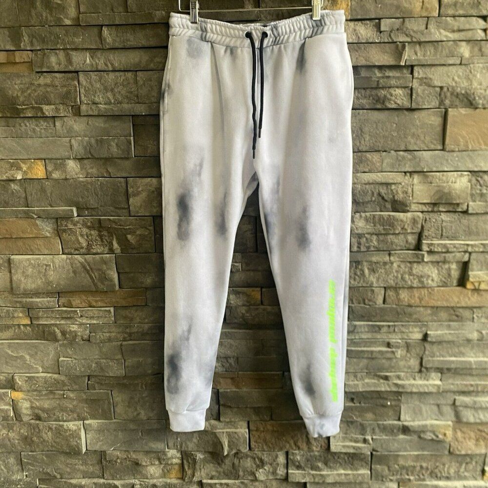 Criminal Damage London Joggers Gray Tie Dye Logo Spellout Large Zip Pocket Men’s